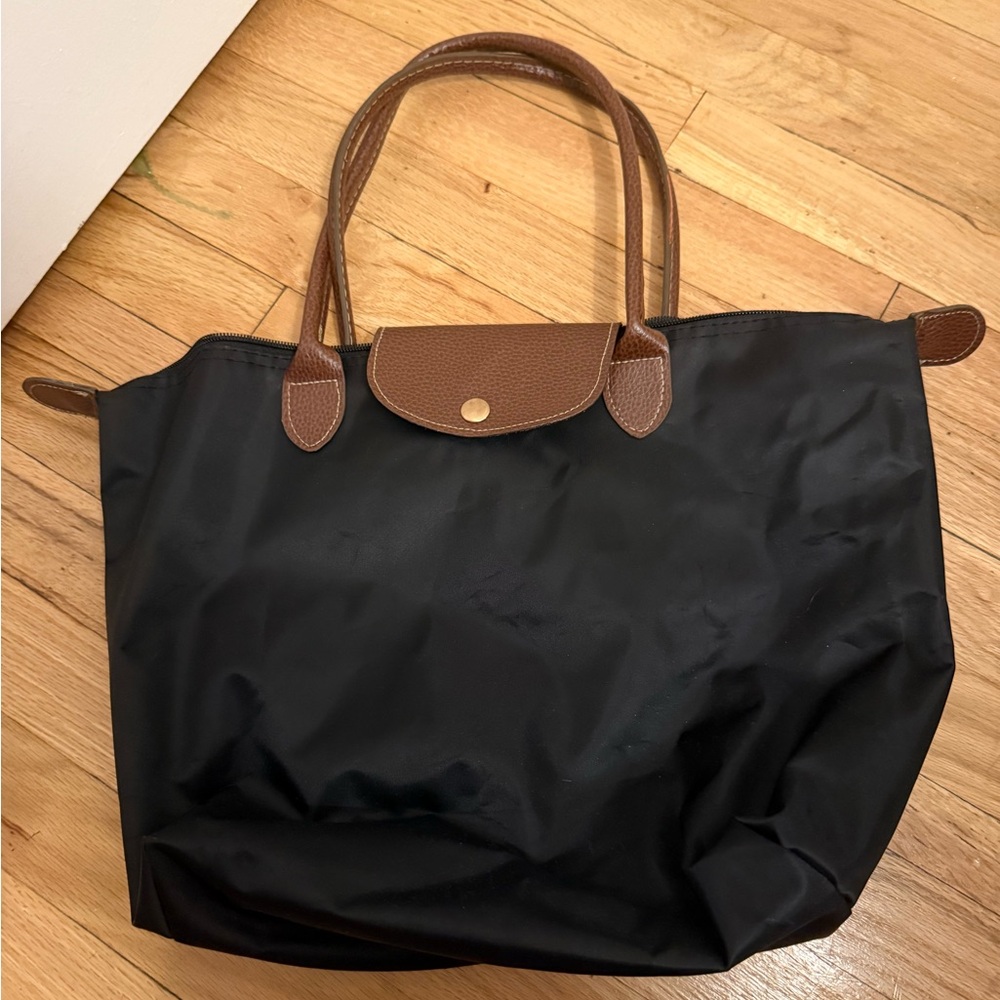 Black Tote Bag with Brown Trim - Classic Everyday Carry